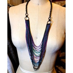 Colorful Metallic Pastel & Black Multi Chain Necklace